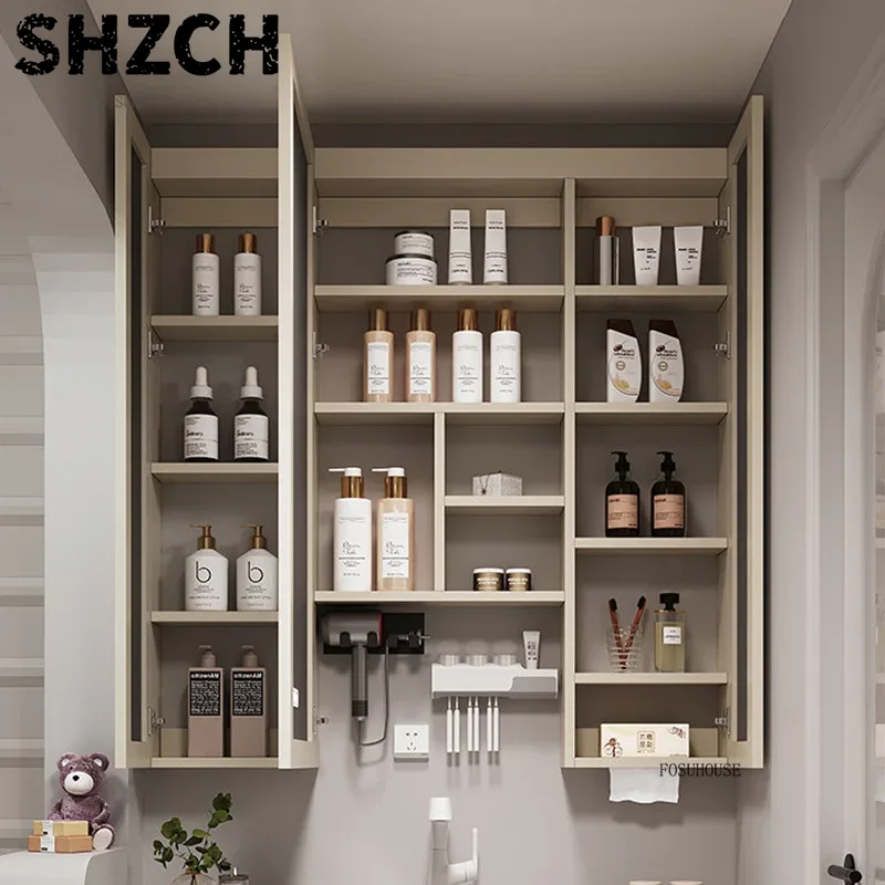 Smart Home Living - مرآة حمام عصرية سميكة مع خزانة